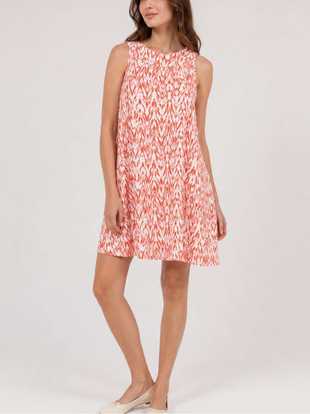 Naturals Reflections Coral Pink Abstract Print Swing Dress Size L